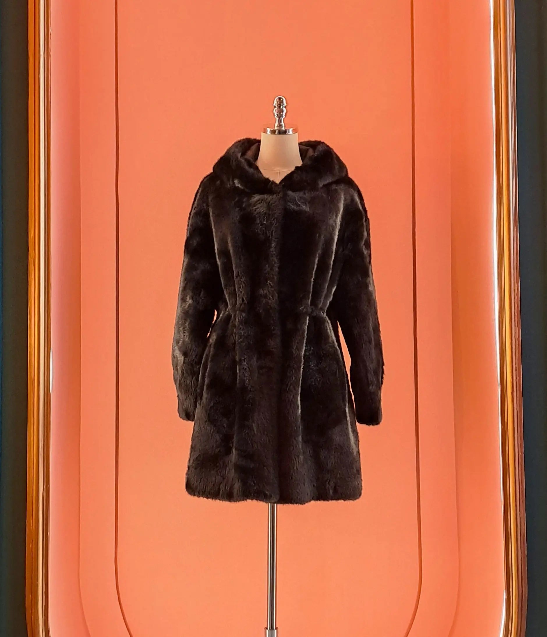 Luxora Plush Fur Italian Hooded Coat – Black