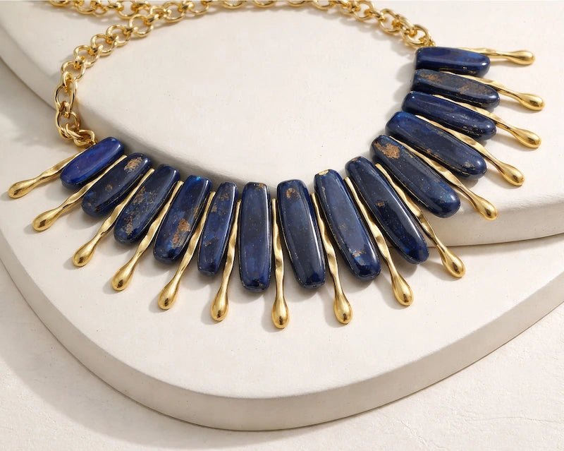 18 karat gold plated brass necklace with purple sodalite stones - ELLY
