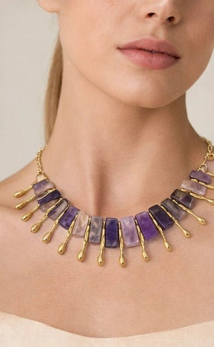 18 karat gold plated brass necklace with purple sodalite stones - ELLY