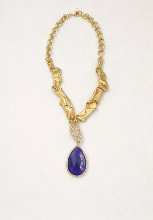 18 karat gold plated necklace featuring a striking agate stone pendant - ELLY