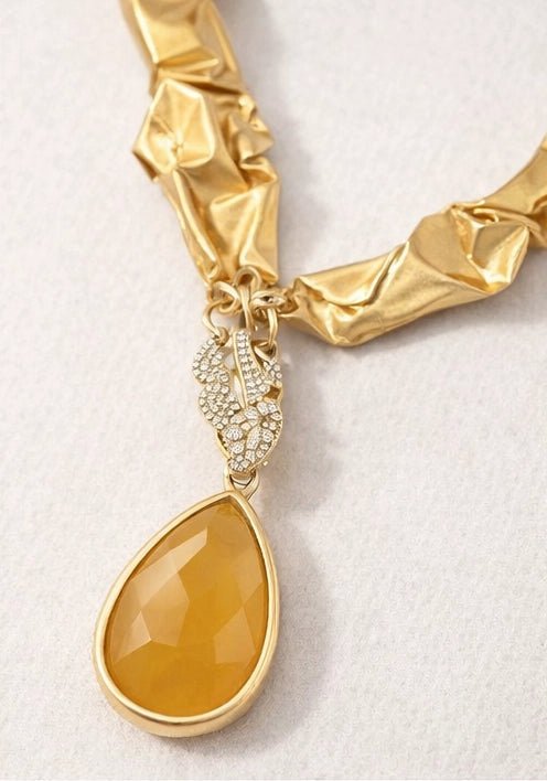 18 karat gold plated necklace featuring a striking agate stone pendant - ELLY