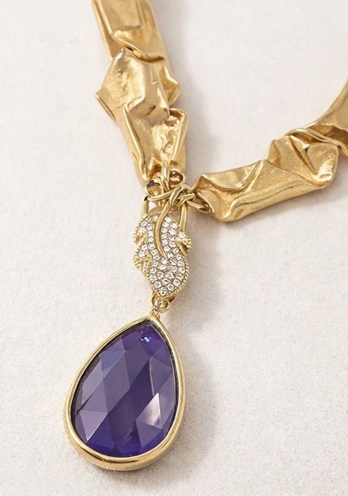 18 karat gold plated necklace featuring a striking agate stone pendant - ELLY
