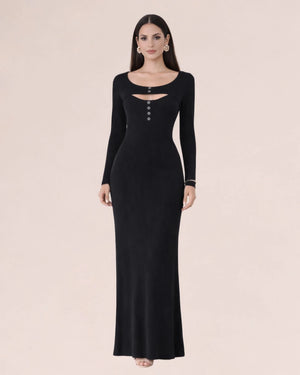 Abito Spalla Nuda Nero con Pannello Rimovibile - ELLY