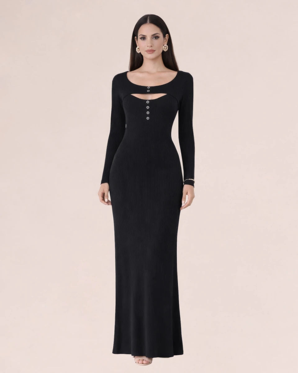 Abito Spalla Nuda Nero con Pannello Rimovibile - ELLY