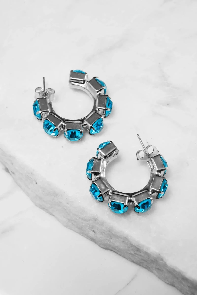 Acqua Marina Crystal Hoop Earrings – Argento - ELLY