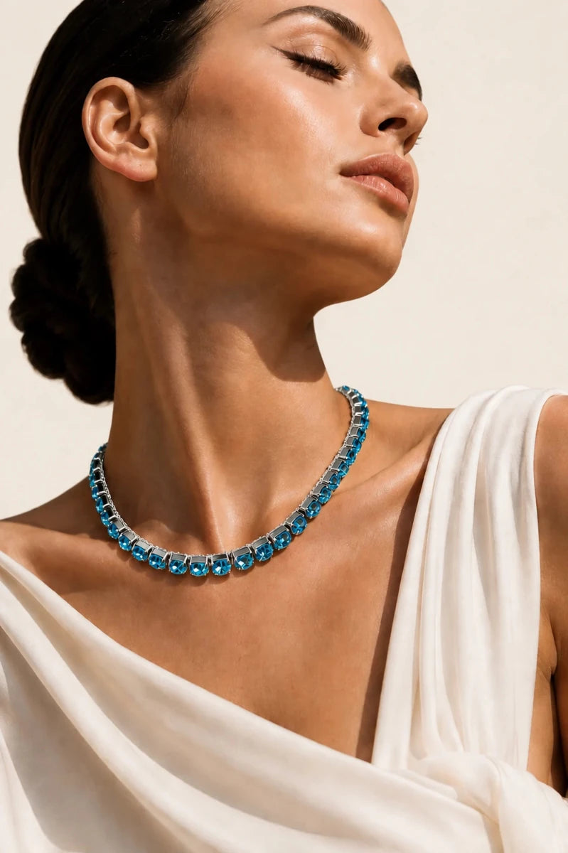 Acqua Marina Crystal Necklace – Argento - ELLY