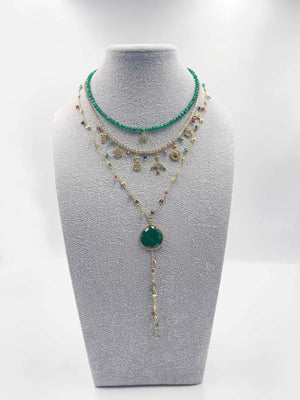 Agate stone pendant with zircon ornament and 18 karat gold plated chain - ELLY