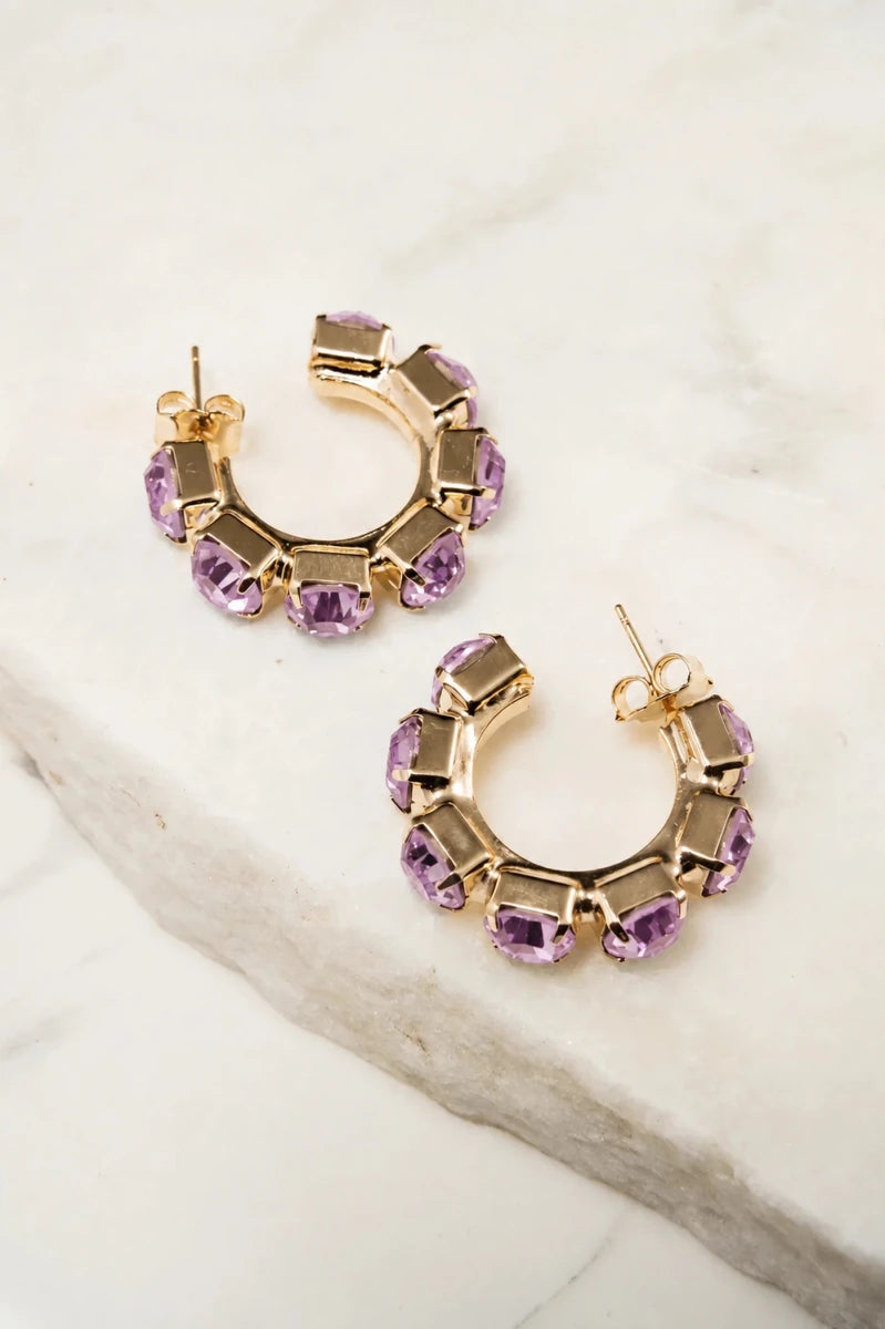 Amethyst Royale Crystal Hoop Earrings - ELLY
