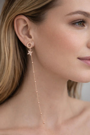 Asymmetrical Rose Gold Charm & Chain Drop Earrings - ELLY