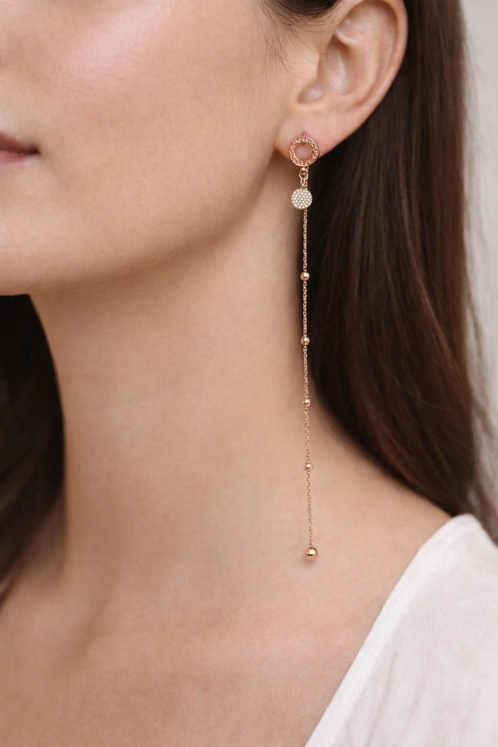 Asymmetrical Rose Gold Charm Drop Earrings - ELLY