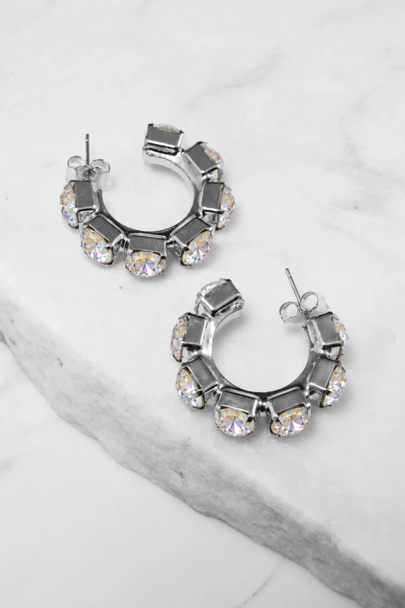 Aurora Boreale Crystal Hoop Earrings – Argento - ELLY