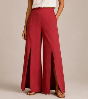 Beetroot Purple Front Slit Pants - ELLY