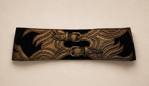 Black & Bronze Sculpted Leather Waist Belt - ELLY