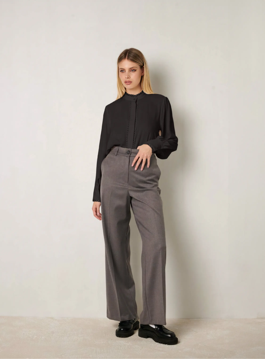 Black Scalloped Trims Shirt - ELLY