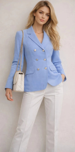 Blue Linen Blazer - ELLY