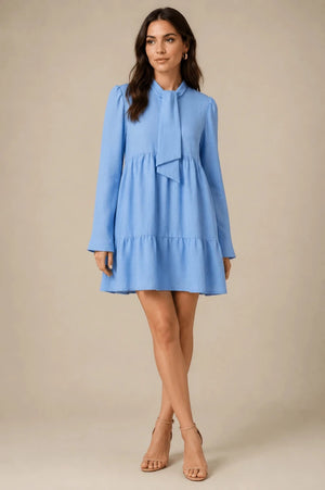 Blue Linen Dress - ELLY
