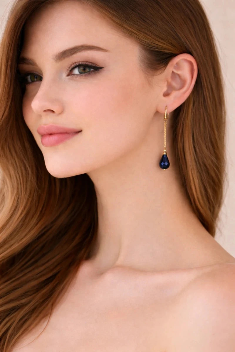 Blue Preciosa Crystal Drop Earrings – Gold - ELLY