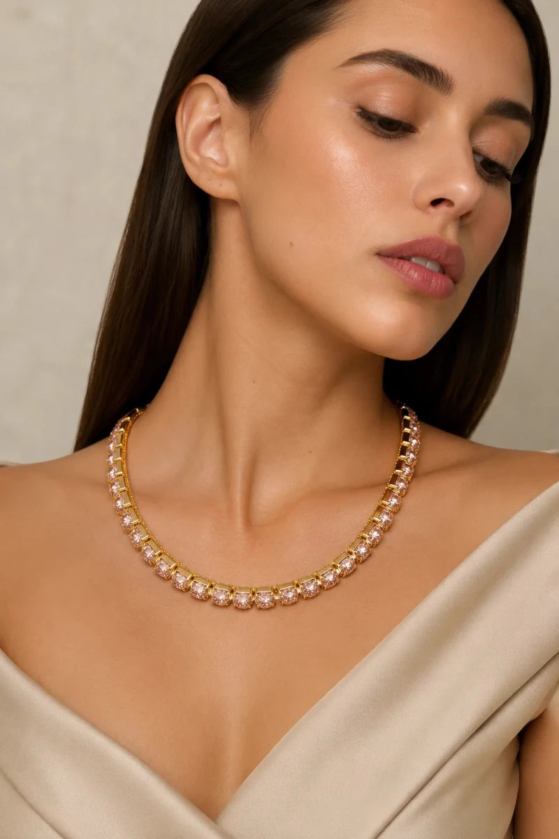 Blush Champagne Royale Tennis Necklace - ELLY