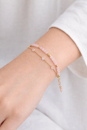 Blush Pink Double Bracelet Set with 18 Karat Gold - Plated Charms - ELLY
