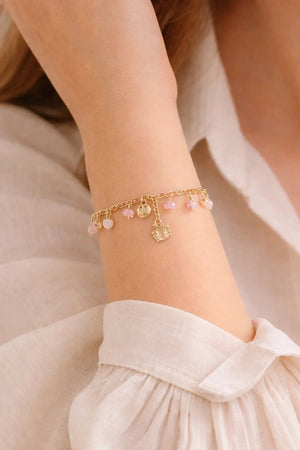 Blush Pink Double Bracelet Set with 18 Karat Gold - Plated Charms - ELLY