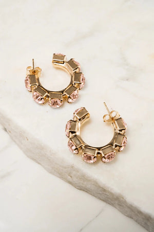 Blush Rosé Crystal Hoop Earrings - ELLY