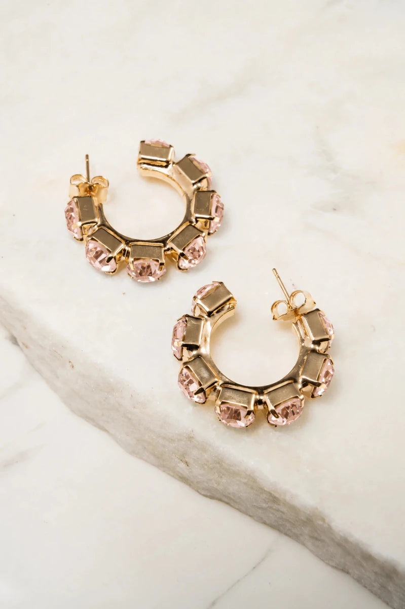 Blush Rosé Crystal Hoop Earrings - ELLY