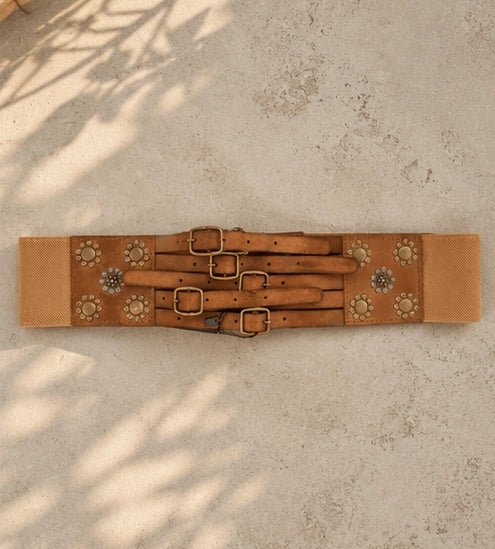 Buff Tan Multi - Buckle Statement Belt - ELLY