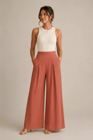 Burnt Orange Wide - Leg Pants - ELLY