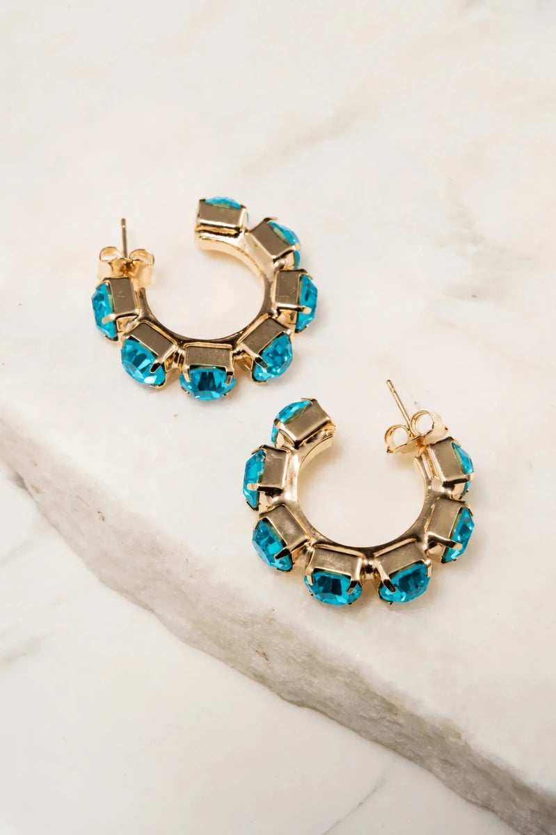 Capri Azure Crystal Hoop Earrings - ELLY