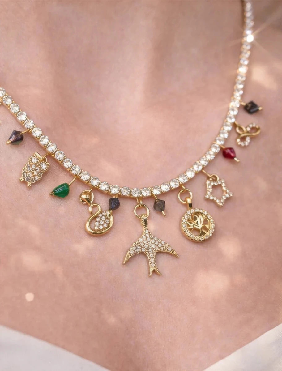 Celestial Charm Crystal Necklace – Gold - ELLY