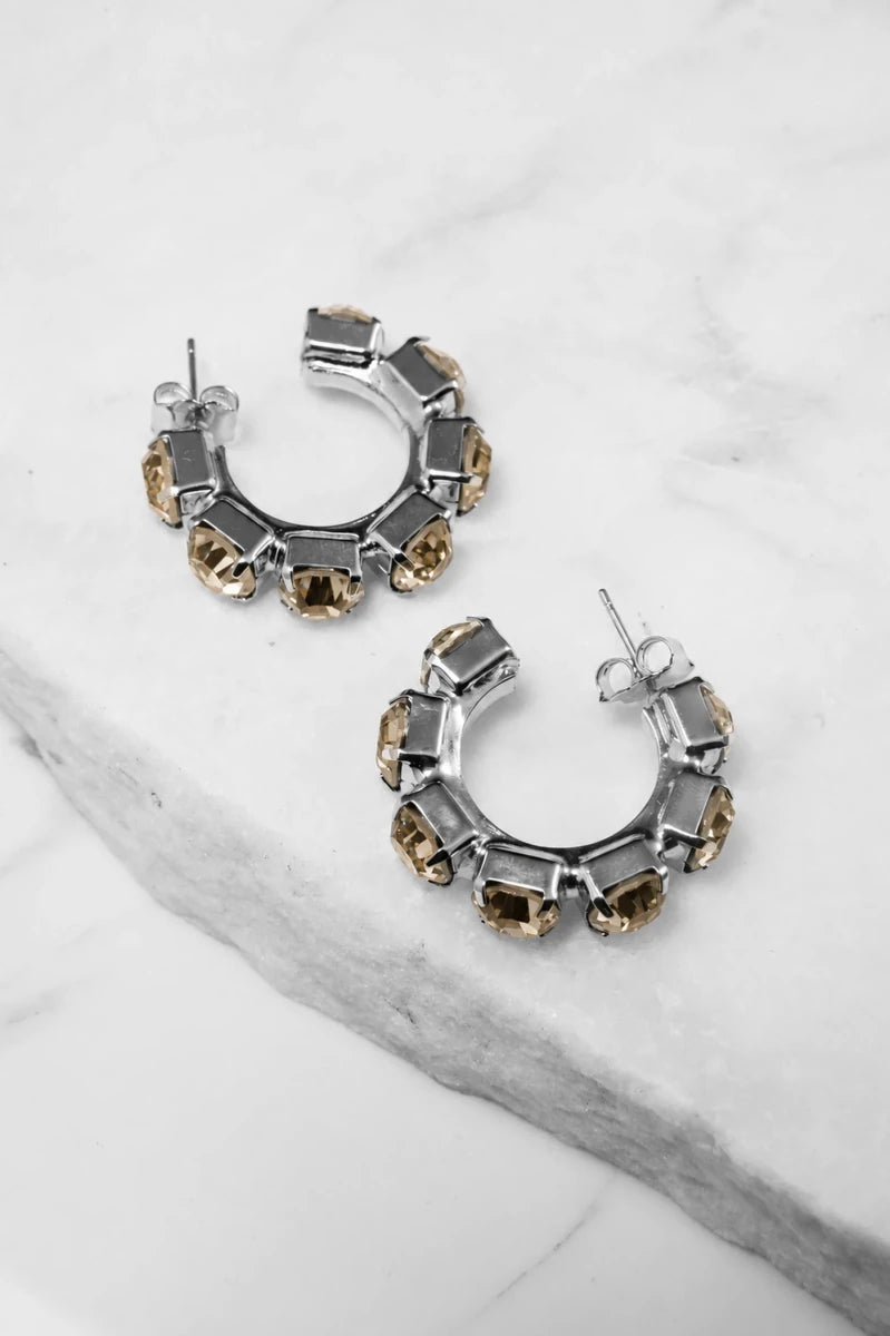 Champagne Crystal Hoop Earrings – Argento - ELLY