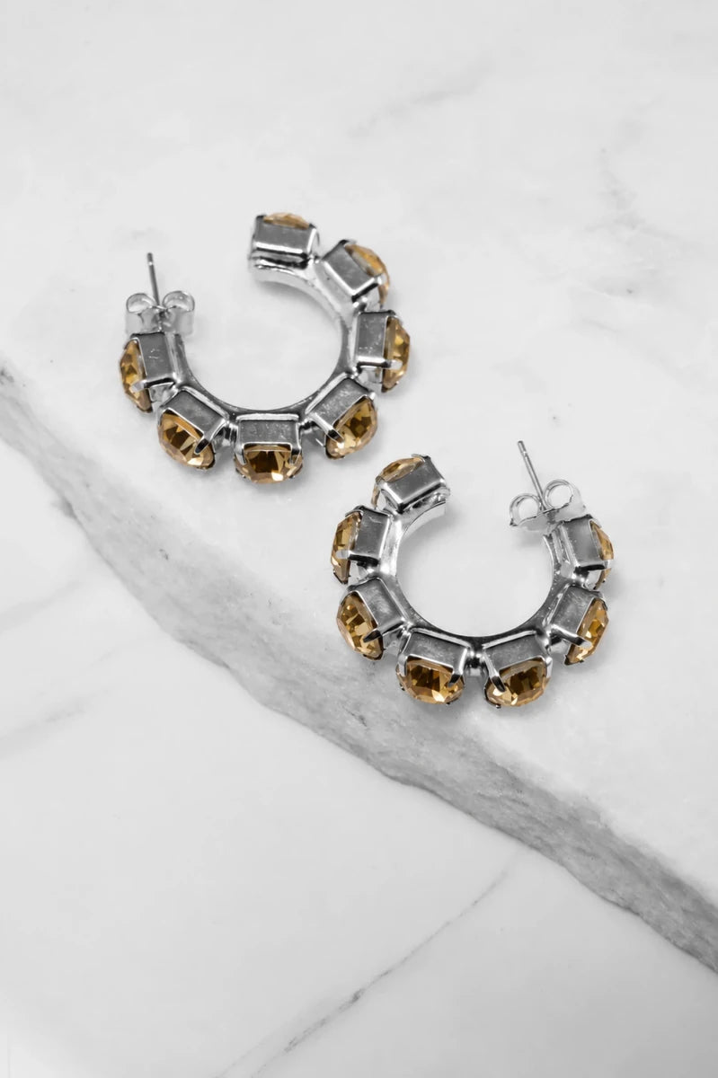 Champagne Crystal Hoop Earrings – Argento - ELLY