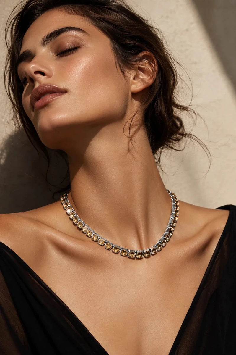 Champagne Crystal Necklace – Argento - ELLY