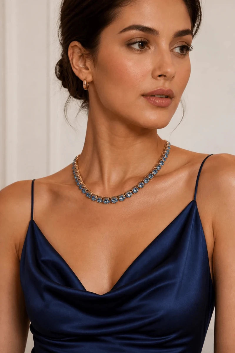 Choker Cristalli Lineari – Oro / Acqua Marina - ELLY