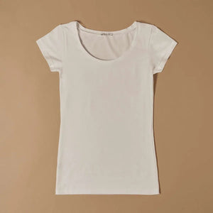 Cotton Scollo Lollo Scoop Neck T-Shirt – BIANCO - ELLY