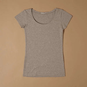 Cotton Scollo Lollo Scoop Neck T-Shirt – GRIGIO - ELLY