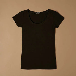 Cotton Scollo Lollo Scoop Neck T-Shirt – NERO - ELLY