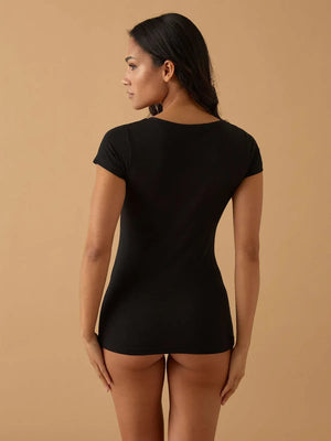 Cotton Scollo Lollo Scoop Neck T-Shirt – NERO - ELLY