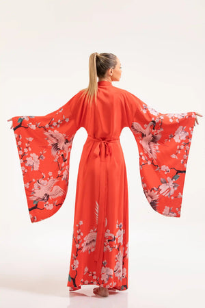 Crane Print Kimono Dress – ELLY - ELLY