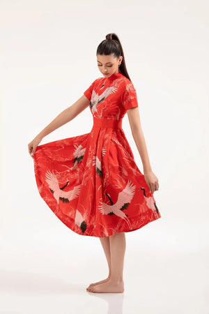 Crane Print Red Dress – ELLY - ELLY