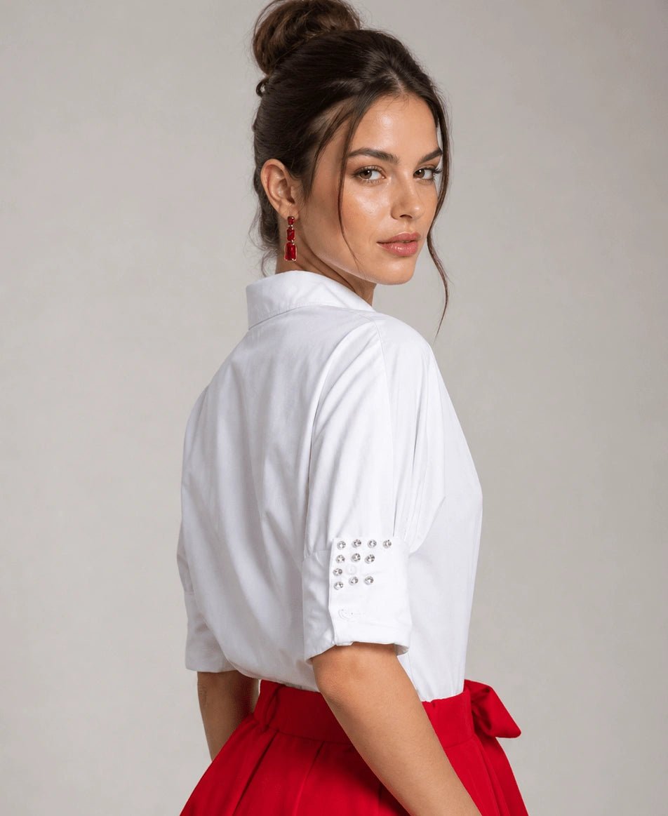 Crystal Cuff White Shirt - ELLY