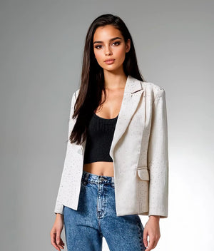 Crystal Embellished Cream Blazer – ELLY - ELLY