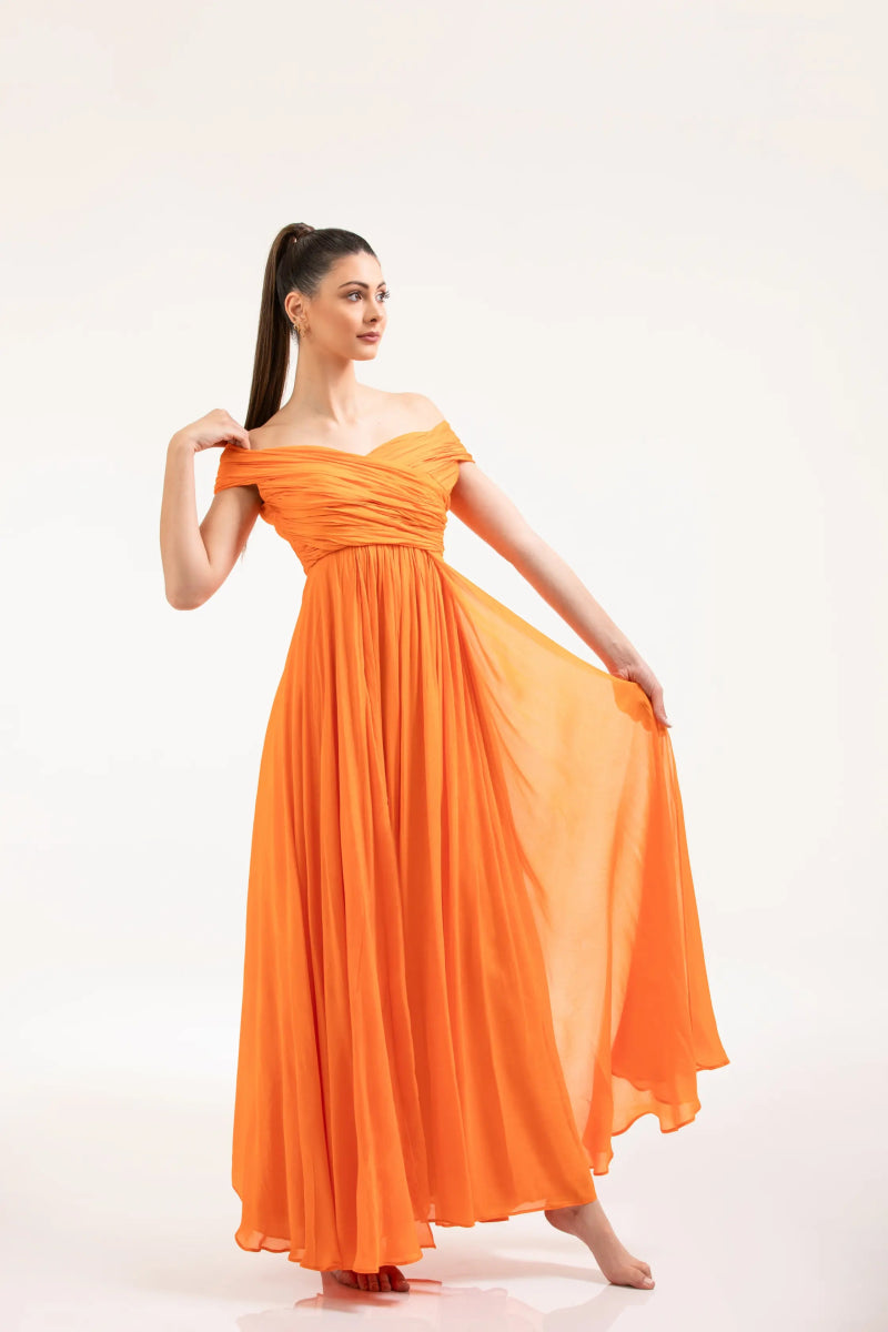 Draped Orange Dress – ELLY - ELLY