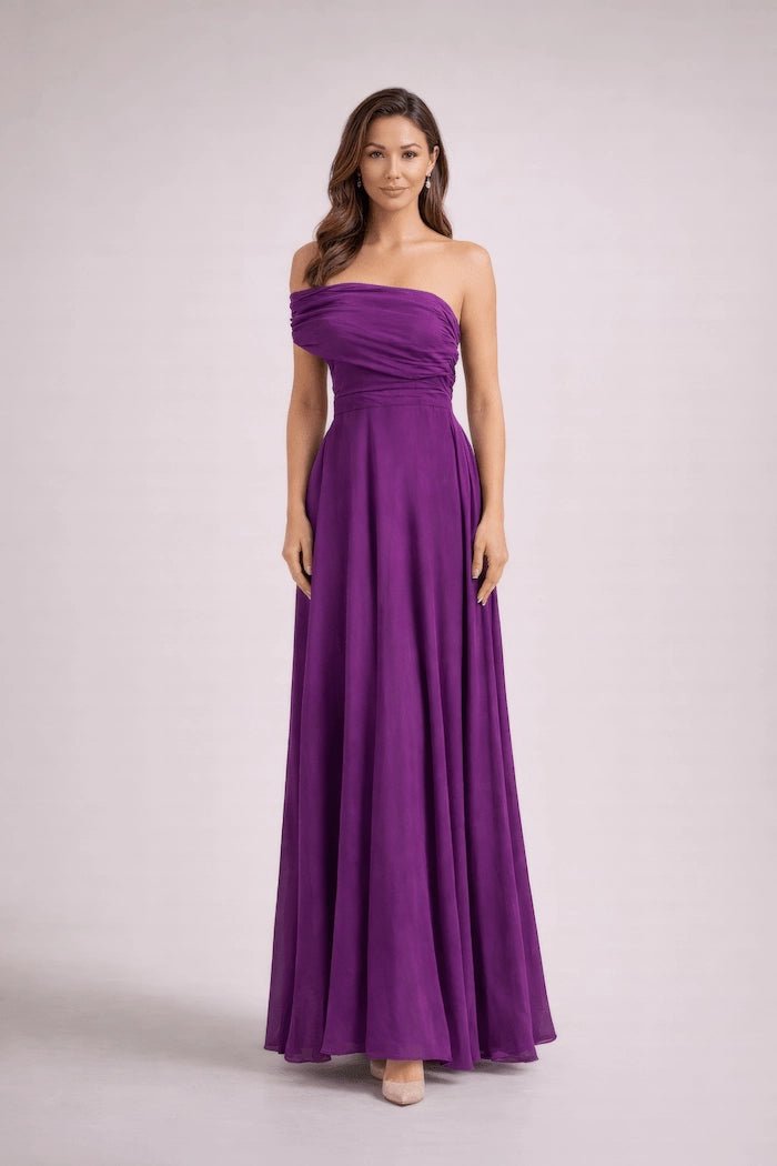 purple drape dress Giulia Chiffon Draped Maxi Dress / Purple | MESHKI