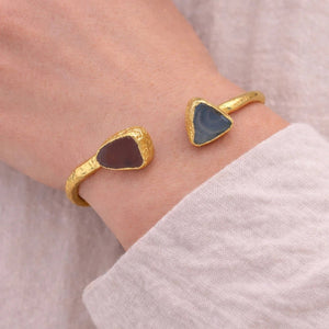 Earth Tone Agate Open Cuff Bracelet – Gold - ELLY