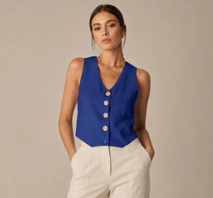 Eleganza Blu Sleeveless Vest (Blu) - ELLY
