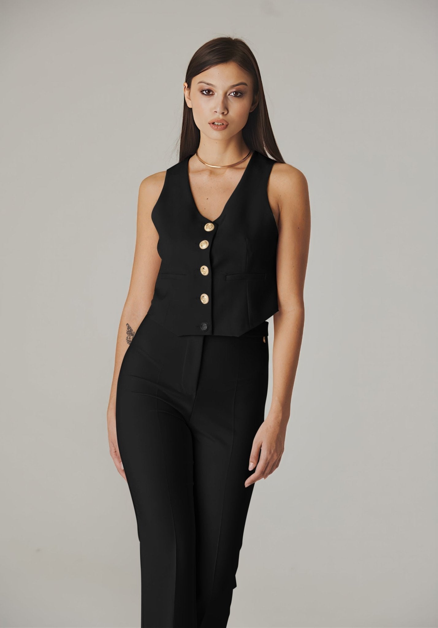 Eleganza Nero Sleeveless Vest - ELLY