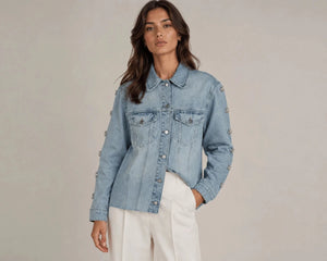 Embellished Light Wash Denim Jacket - ELLY