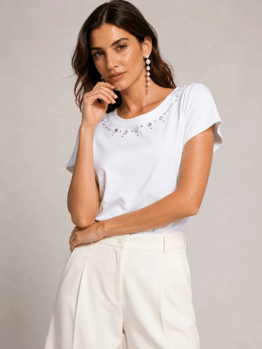 Embellished Neckline Top - ELLY