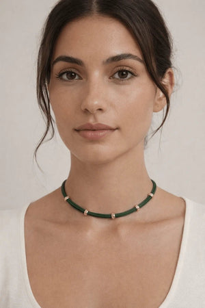 Emerald Cord Gold Accent Choker - ELLY